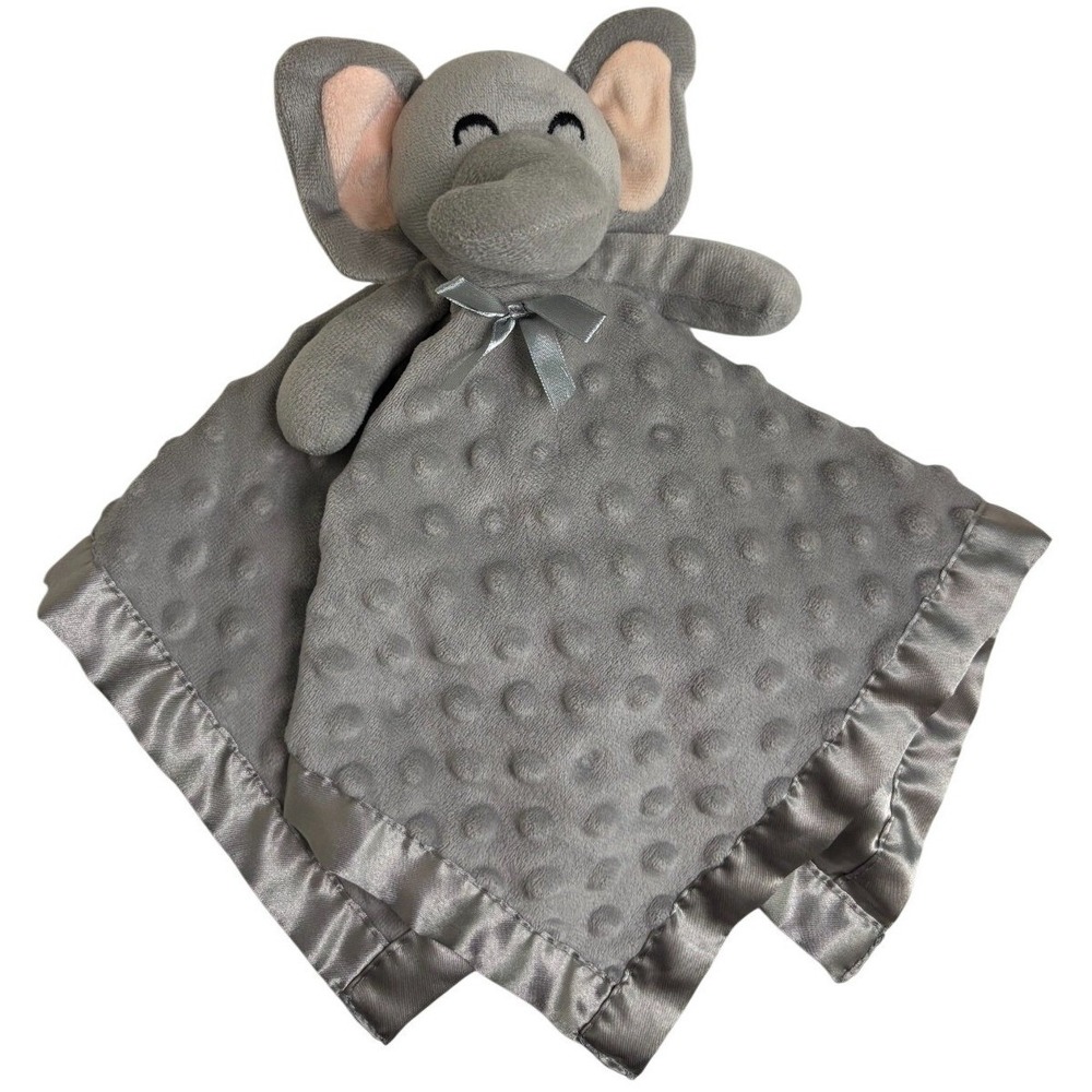 FST SHIP Elephant Lovey Security Blanket Gray Crinkle Minky Dot Satin Pro Goleem